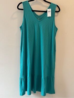 J.Jill Flounced Hem Double V-Neck Knit Dress Aegean